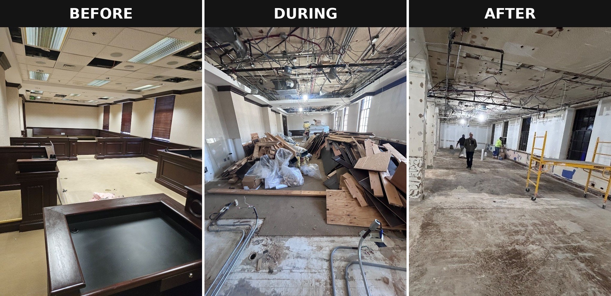 Interior demolition — before, during, and after